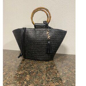 Kendall & Kylie Black Straw Drawstring Tote